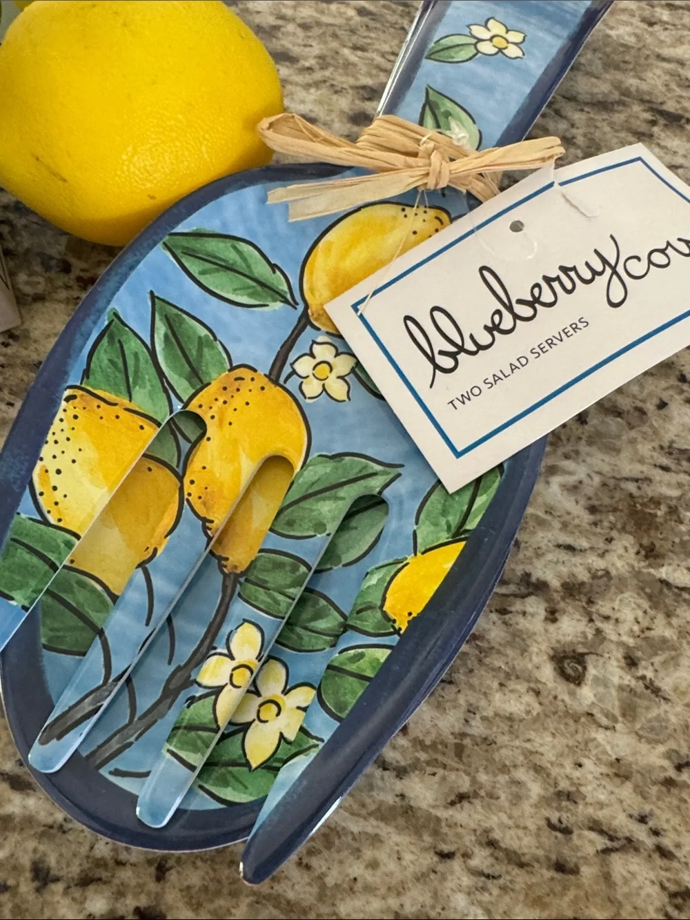 Lemon Ceramic Salad Servers - Yellow